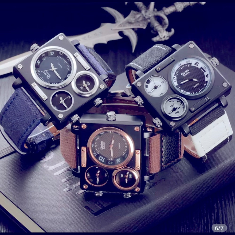 OULM MILITARY STYLE 3 TIME ZONE QUARTZ WATCH